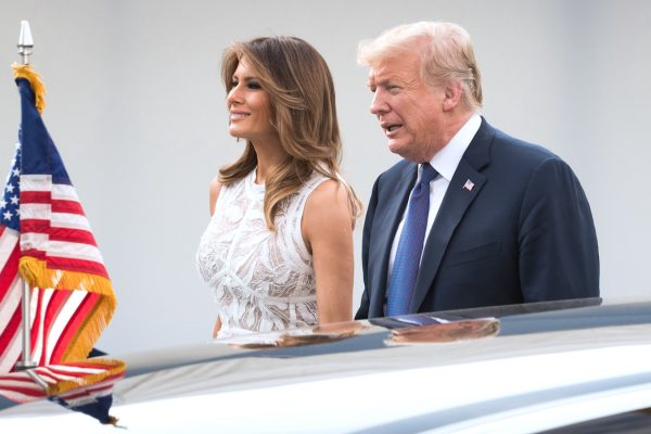 Trump and Melania arrive for NATO Summit dinner and reception.