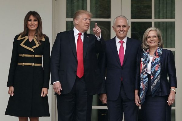Trump and Melania welcome Australian Prime Minister and his wife.