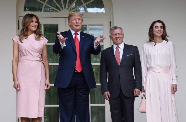 Trump and Melania welcome King Abdullah II and Queen Rania of Jordan.