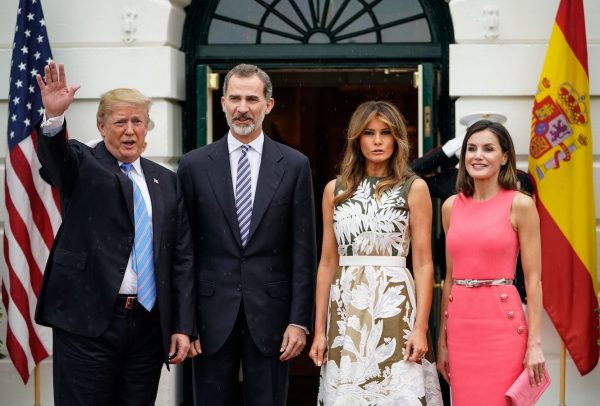 Trump and Melania welcome Spain's King Felipe VI and Queen Letizia.