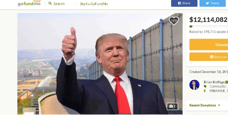 A GoFundMe page titled, “We The People Will Fund The Wall,” has raised about $11 million out of $1 billion as of Dec. 20. (GoFundMe)