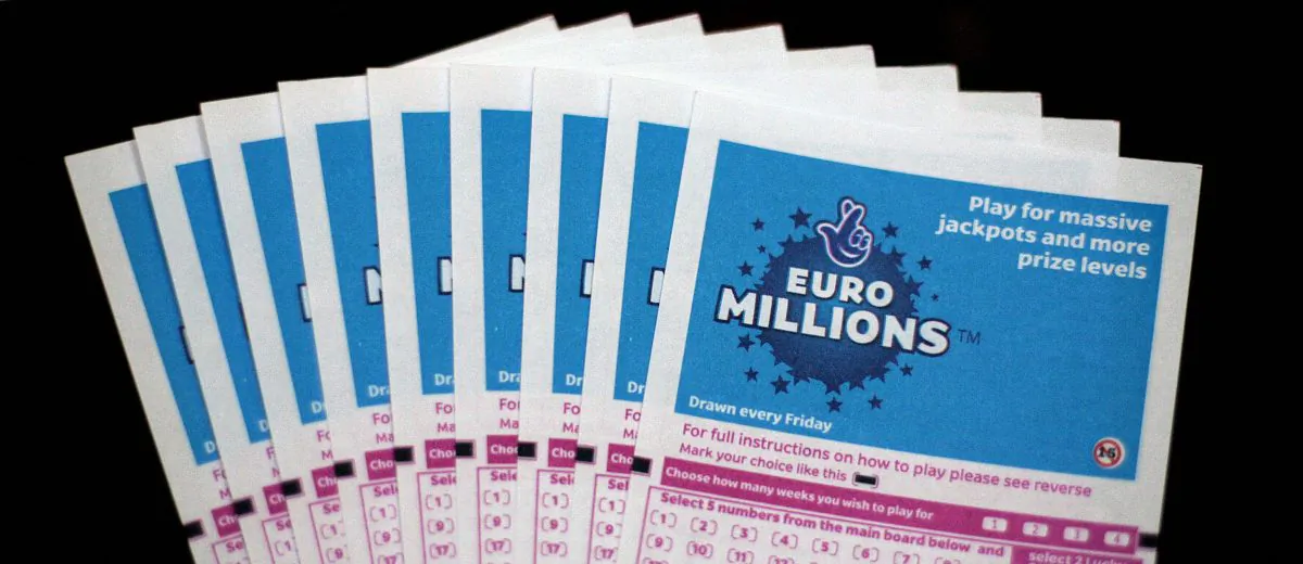 Lottery tickets for the EuroMillions jackpot are displayed in central London, on Feb. 8, 2008. (Shaun Curry/AFP/Getty Images)