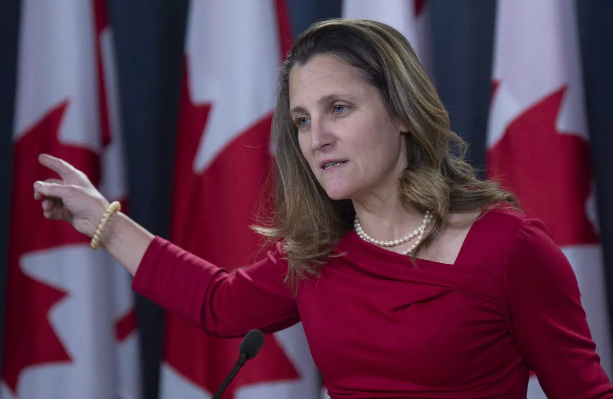 Canadian Minister of Foreign Affairs Chrystia Freeland speaks with the media in Ottawa, on Dec. 12, 2018. Adrian Wyld/The Canadian Press) 