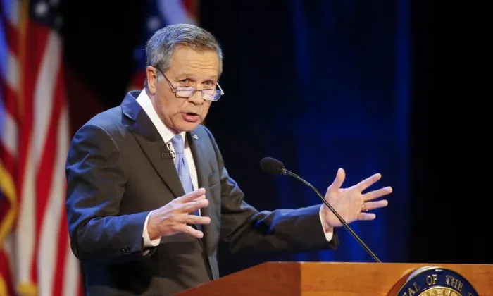 Ohio Gov. John Kasich delivers his State of the State address at the Sandusky State Theatre in Sandusky, Ohio, on April 4, 2017. (Ron Schwane/AP File Photo)