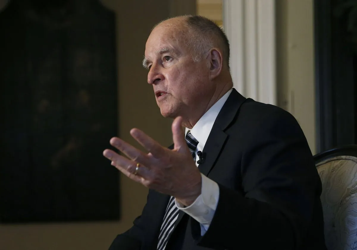 California Gov. Jerry Brown talks during an interview in Sacramento, Calif. on Dec. 18, 2018. (AP Photo/Rich Pedroncelli, File)