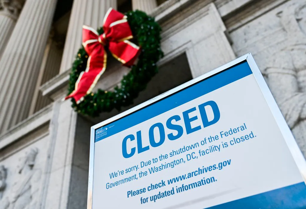 A sign is displayed at the National Archives building that is closed because of a U.S. government shutdown in Washington on Dec. 22, 2018. (ANDREW CABALLERO-REYNOLDS/AFP/Getty Images)
