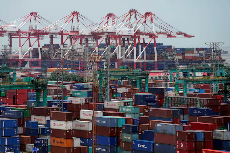 Shipping containers are seen at a port in Shanghai on July 10, 2018. (Aly Song/Reuters)