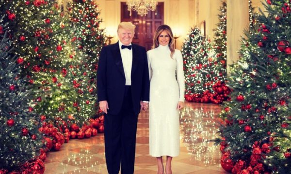 唐纳德·特朗普总统和第一夫人梅拉尼娅·特朗普在他们 2018 年圣诞节的官方肖像中