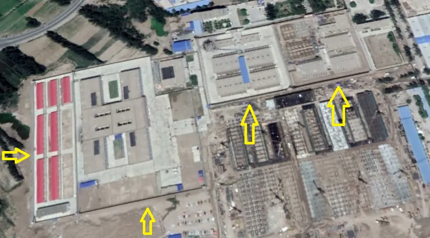 A suspected prison in Kashgar Prefecture, Xinjiang Province, at about 5.28 miles west of Yarkant County, identified by Google Maps as the current image. (Google Maps via Li Fang)
