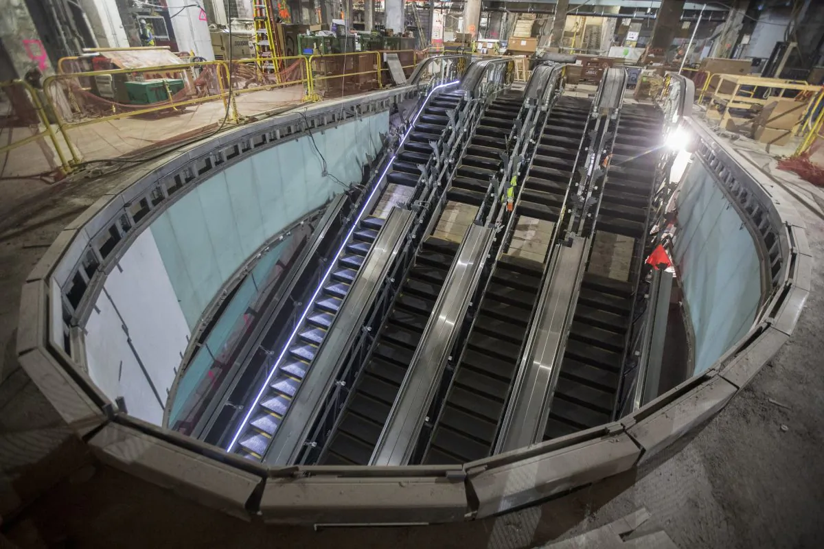 One of four escalators that will carry passengers from the concourse level to the mezzanine and train platforms of the East Side Access project beneath Grand Central Terminal in New York, on Nov. 29, 2018. (Mary Altaffer/AP)