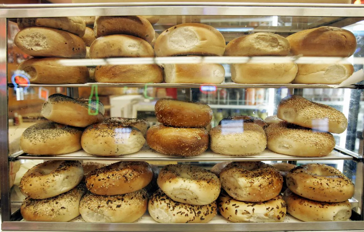 Bagels in a store window.
(Stan Honda/AFP/Getty Images)