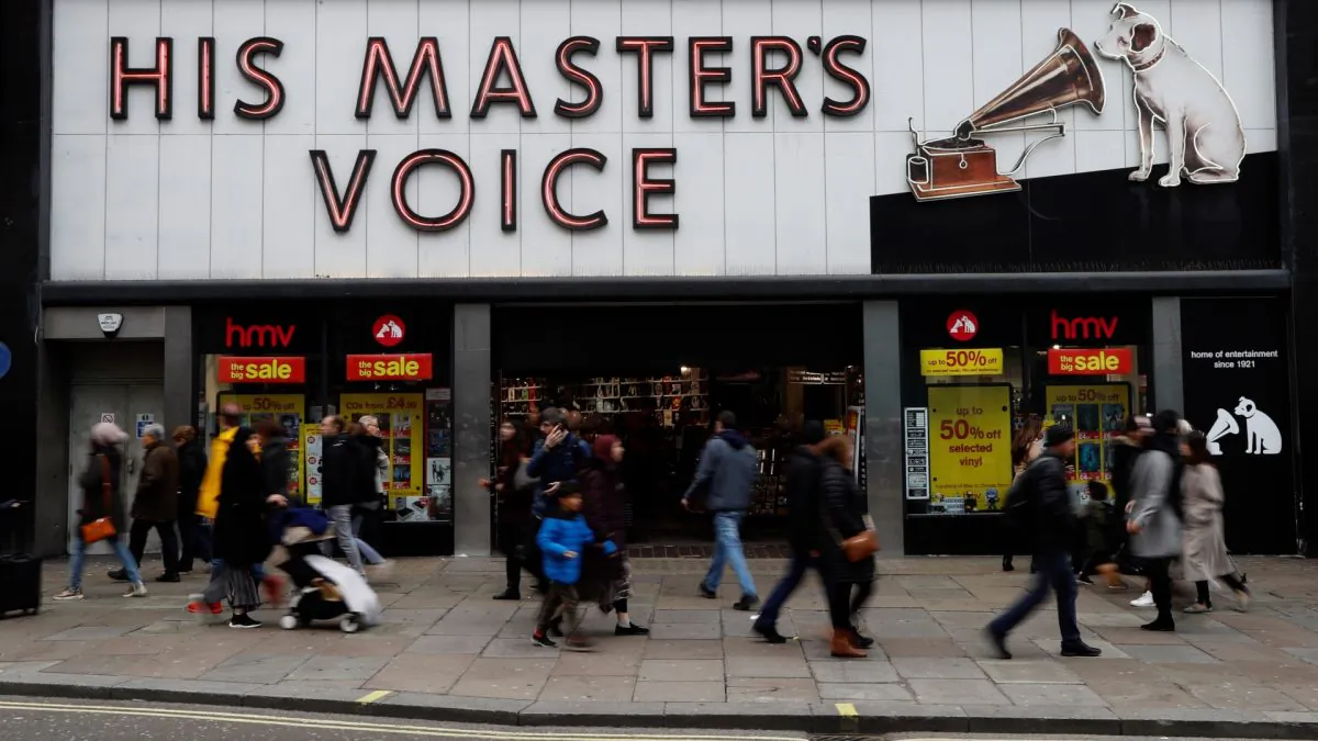 Pedestrians walk past an HMV shop in central London, Britain, on Dec. 28, 2018. (Peter Nicholls/Reuters)