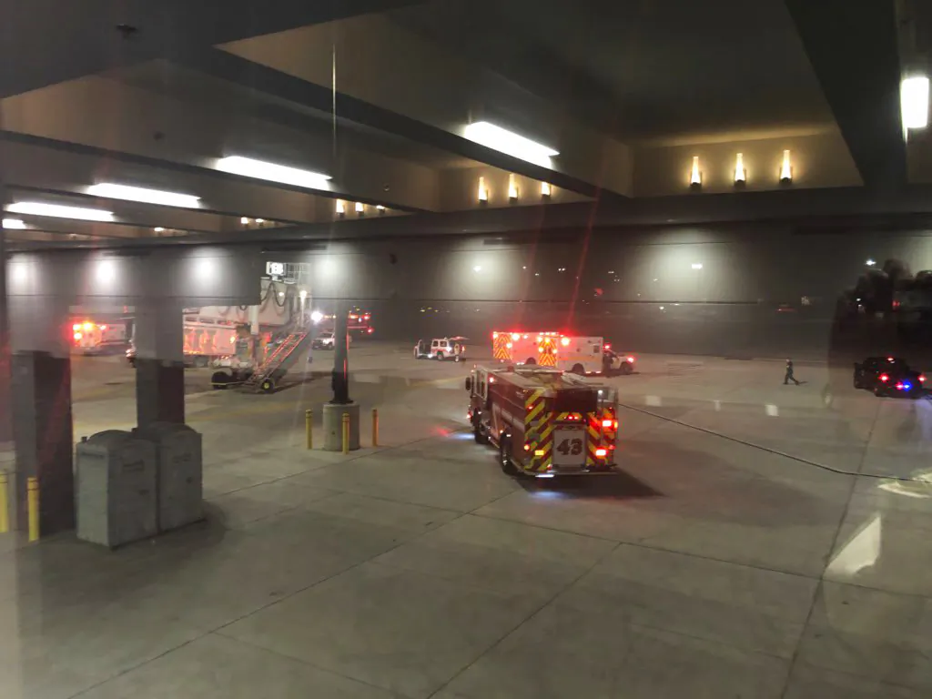 Emergency personnel responding after an "equipment failure" involving a jet bridge at Baltimore-Washington International Thurgood Marshall Airport, on Dec. 29, 2018, in Baltimore. (Lynn Krugman via AP)