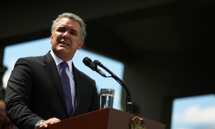 Colombian President, Ivan Duque, speaks during a promotion ceremony at a military school in Bogota, Colombia, on Dec. 17, 2018. (Reuters/Luisa Gonzalez) 