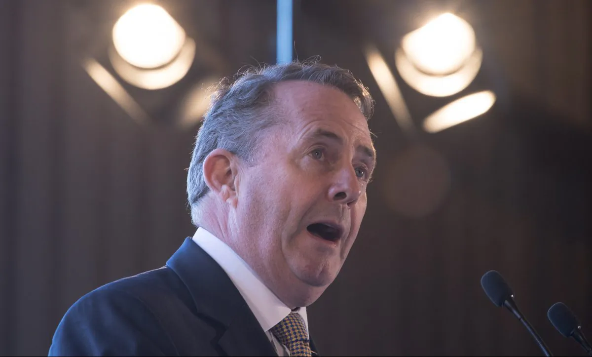 British international trade secretary Liam Fox makes a keynote speech on Brexit at the Royal Portbury Dock in Bristol, England, on Nov. 30, 2018. (Matt Cardy/Getty Images)