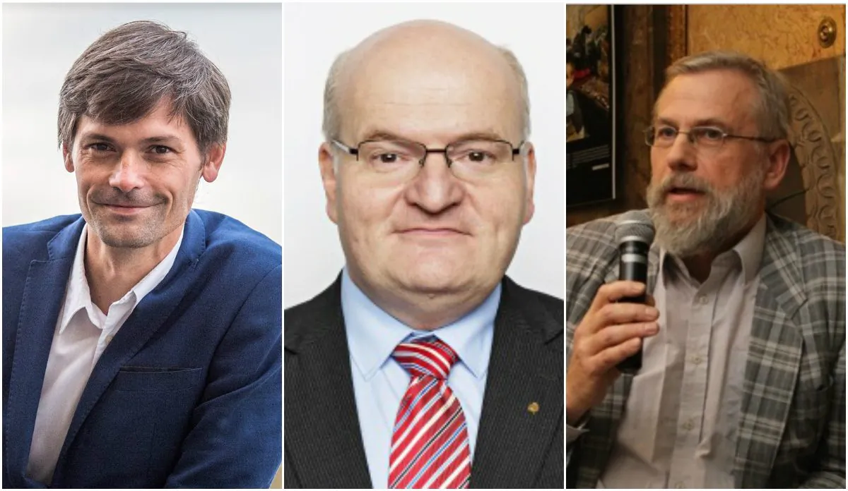 (L-R) Senator Marek Hilser, former Minister of Culture Daniel Herman, bioethicist Jan Payne from Charles University in Prague. (Screenshots by Milan Kajinek/The Epoch Times)