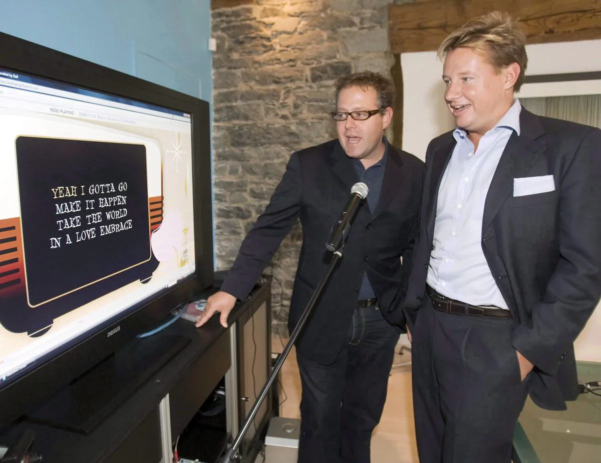 Eric Boyko (R), chief executive of Stingray, and co-founder Alexandre Taillefer at the company's headquarters in Montreal in this file photo. (The Canadian Press/Ryan Remiorz)