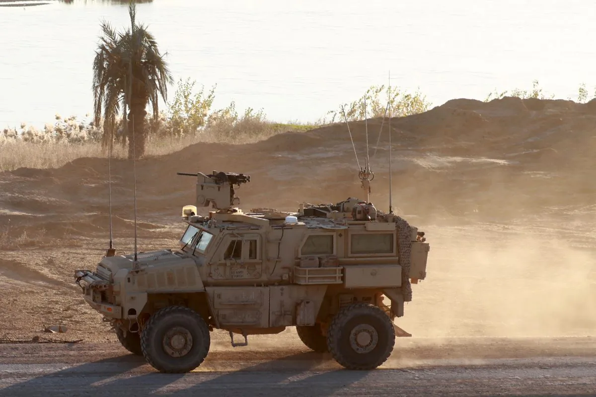 A U.S. army vehicle supporting the Syrian Democratic Forces (SDF) in Hajin, in the Deir Ezzor province, eastern Syria, on Dec. 15, 2018. (Delil Souleiman/AFP/Getty Images)