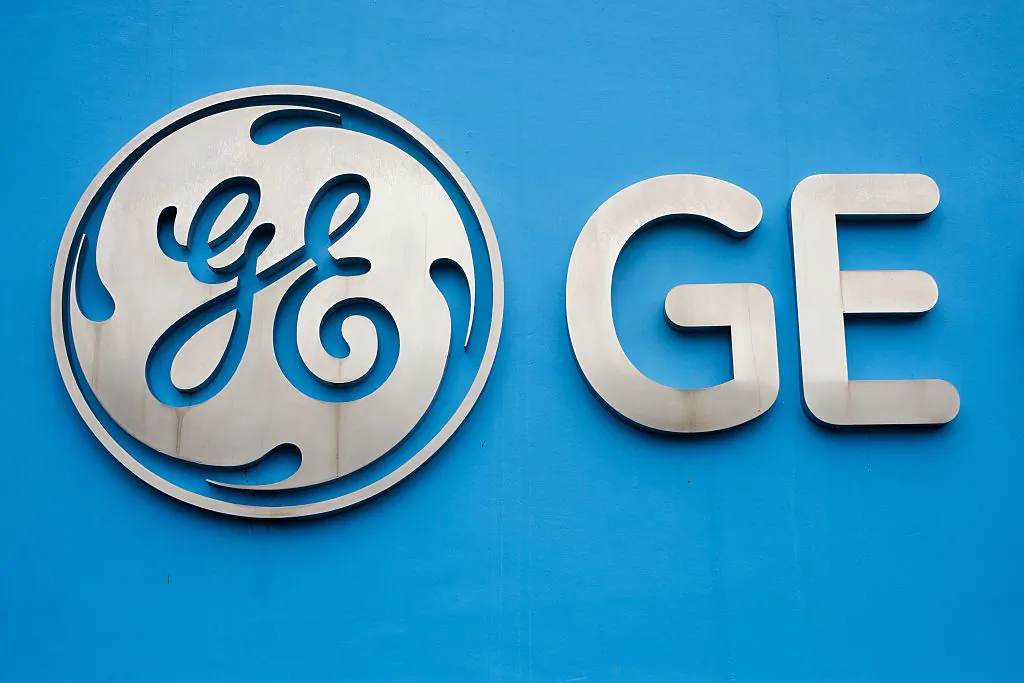 View of the logo at the entrance of General Electric (GE) Celma, GE's aviation engine overhaul facility in Petropolis, Rio de Janeiro, Brazil on Jun. 8, 2016. (Yasuyoshi Chiba/AFP/Getty Images)