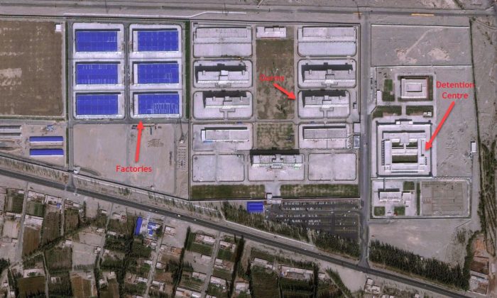 Satellite image of a 'vocational training center' in Hejing County, Xinjiang, which began construction early 2018. (Nathan Ruser/ASPI)