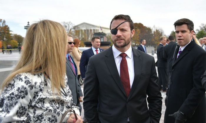 Republican House member-elect Dan Crenshaw is seen after posing for the 116th Congress members-elect group photo on the East Front Plaza of the US Capitol in Washington on Nov. 14, 2018. (Mandel Ngan/AFP/Getty Images)