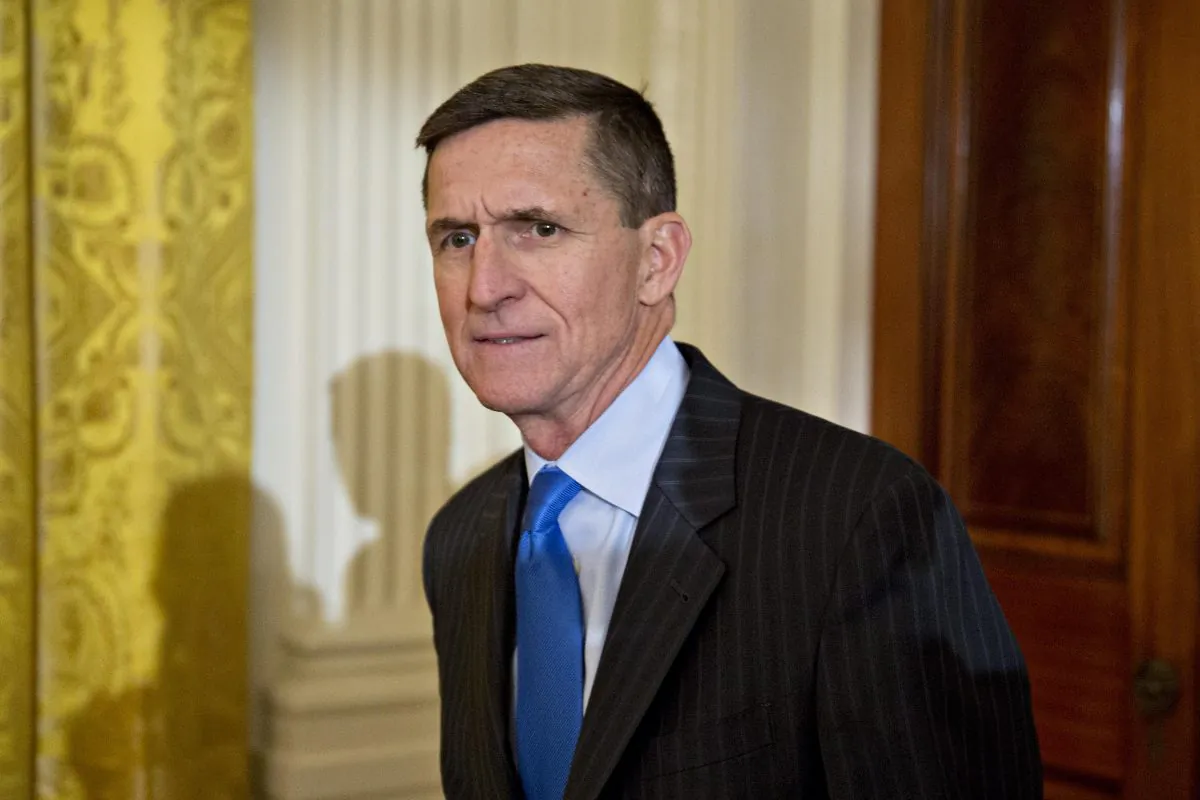 Then-national security adviser to President Donald Trump, Lt. Gen. Michael Flynn, arrives to a swearing in ceremony of White House senior staff in the East Room of the White House in Washington on Jan. 22, 2017. (Andrew Harrer-Pool/Getty Images)