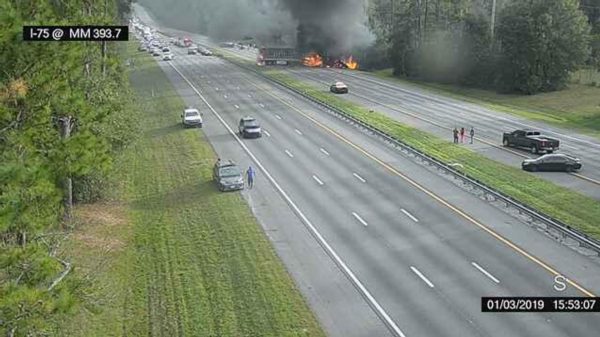 Image taken from a Florida 511 traffic camera shows a fiery crash