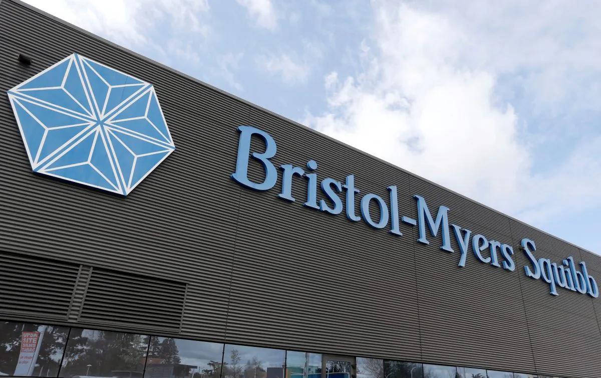 Logo of global biopharmaceutical company Bristol-Myers Squibb on its building in Le Passage, near Agen, France, on March 29, 2018. (Regis Duvignau/Reuters)
