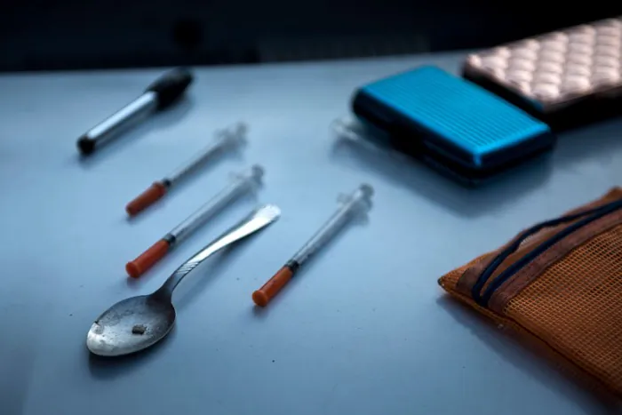 Paraphernalia for smoking and injecting drugs is seen after it was found during a police search on April 19, 2017, in Huntington, West Virginia. (Brendan Smialowski/AFP/Getty Images)
