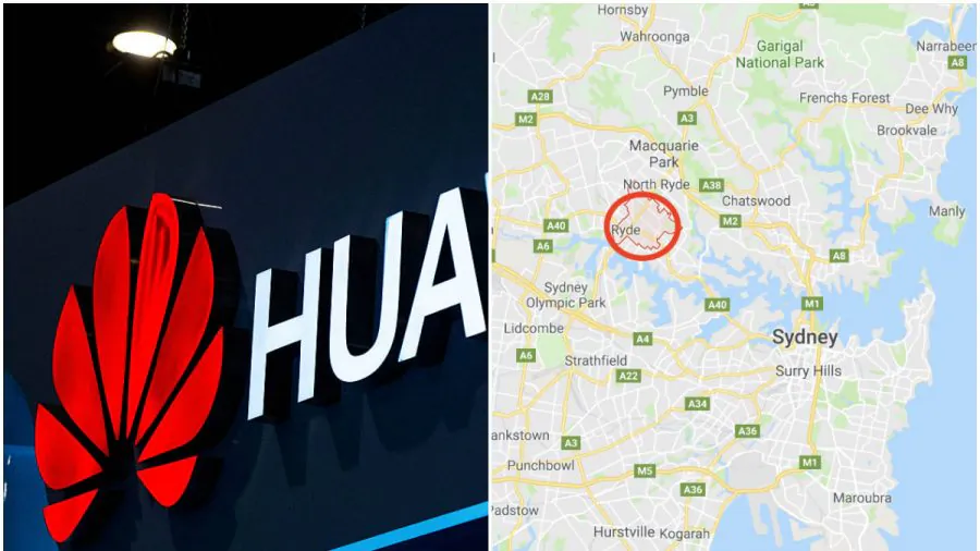 L: Huawei Logo (David Ramos/Getty Images) R: Ryde in Sydney, Australia (Google Maps)