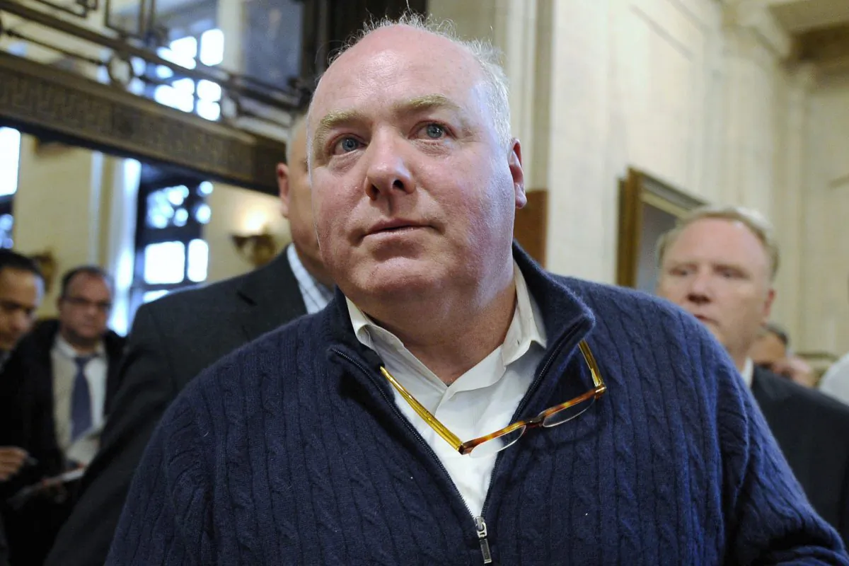 In this Feb. 24, 2016, file photo, Michael Skakel leaves the state Supreme Court after his hearing in Hartford, Conn. The Supreme Court is leaving in place a decision that vacated a murder conviction against Kennedy cousin Michael Skakel. The high court on Monday declined a request from the state of Connecticut to hear the case. (AP Photo/Jessica Hill, File)