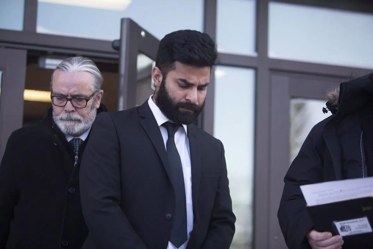 Jaskirat Singh Sidhu leaves provincial court in Melfort, Sask., on Jan. 8, 2019. (The Canadian Press/Kayle Neis)