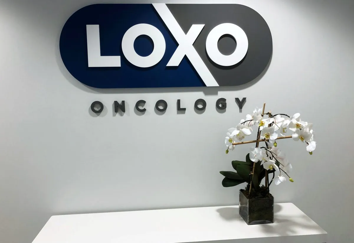 An orchid stands on a table at the entrance to Loxo Oncology headquarters in Stamford, Connecticut, U.S., February 20, 2018.  Picture taken Feb. 20, 2018. (Bill Berkrot/Reuters)