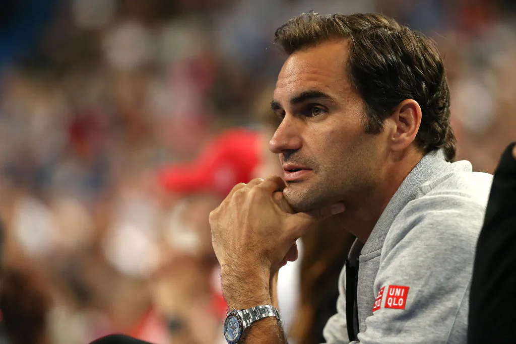 Roger Federer of Switzerland watches the women's singles match between Belinda Bencic of Switzerland and Maria Sakkari of Greece during day six of the 2019 Hopman Cup at RAC Arena in Perth, Australia, on Jan. 3, 2019. (Paul Kane/Getty Images)