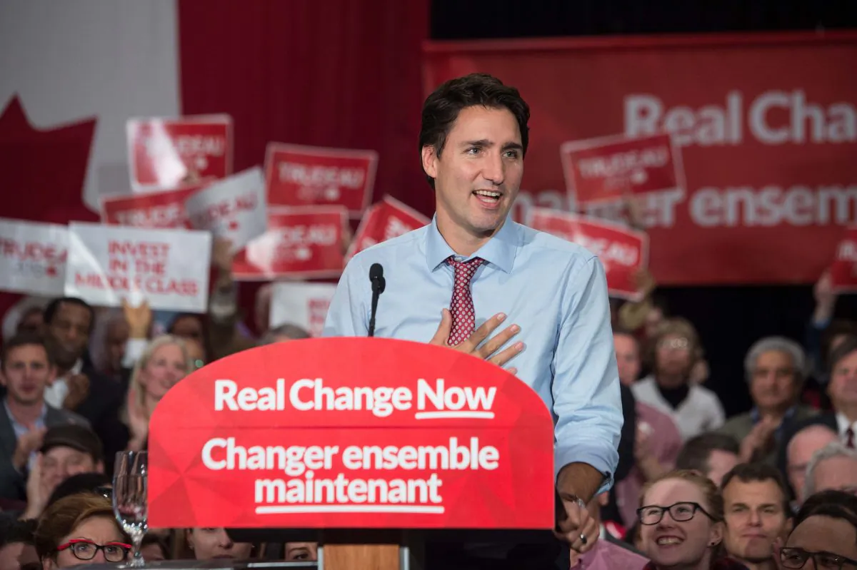 After winning the general elections Canadian Liberal Party leader Justin Trudeau speaks at a victory rally in Ottawa on Oct. 20, 2015.  (NICHOLAS KAMM/AFP/Getty Images)