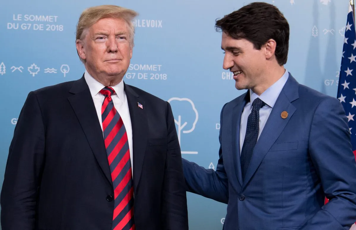 President Donald Trump and Canadian Prime Minister Justin Trudeau hold a meeting on the sidelines of the G7 Summit in La Malbaie, Quebec, Canada, on June 8, 2018. (Saul Loeb/AFP/Getty Images)