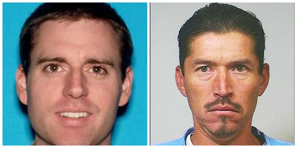 Anthony Rauda, right, was charged with murder in shooting of 35-year-old research scientist Tristan Thomas Beaudette, left, who was camping with two children in Malibu Creek State Park on June 22, 2018. (California Department of Corrections and Rehabilitation via AP, Los Angeles County Sheriff's Department)