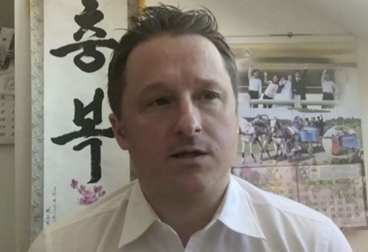 Canadian Michael Spavor, who is detained in China, in a file photo taking part in an interview from Yangi, China, on  March 2, 2017.  (AP Photo)