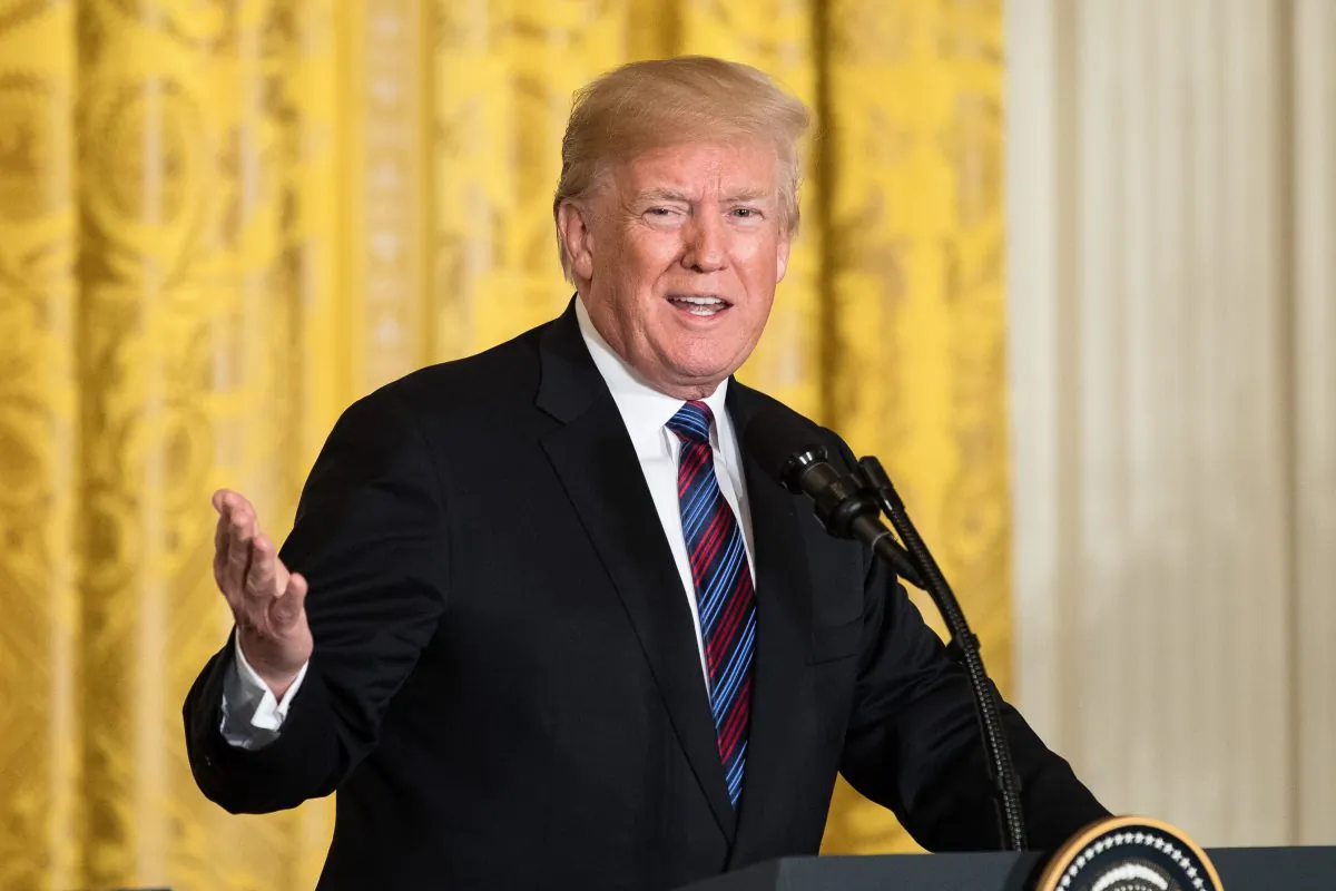 President Donald Trump speaks in the East Room of the White House in Washington on April 3, 2018. (Samira Bouaou/The Epoch Times)