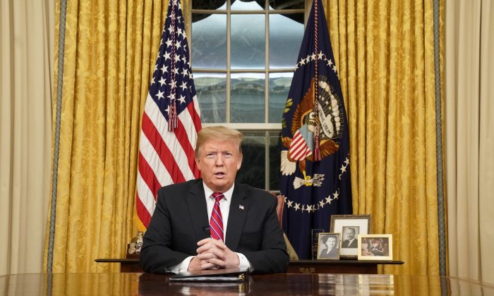 President Donald Trump speaks to the nation in his first-prime address from the Oval Office of the White House on Jan. 8, 2019. (Carlos Barria-Pool/Getty Images)