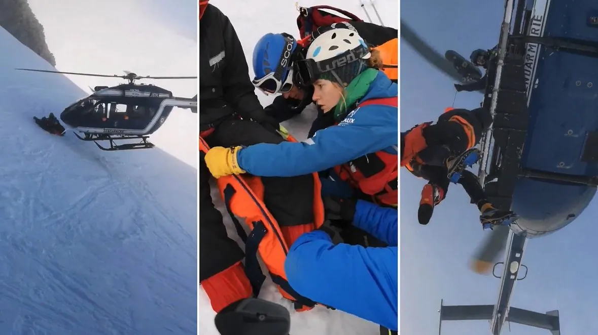 A dramatic rescue was caught on camera in the French Alps on Jan. 3, 2018. (Nicolas Derely via Storyful)