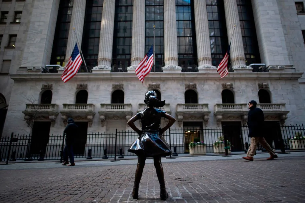The “Fearless Girl” statue stands facing the New York Stock Exchange on Jan. 9, 2019. (Johannes EiseleJ/AFP/Getty Images)
