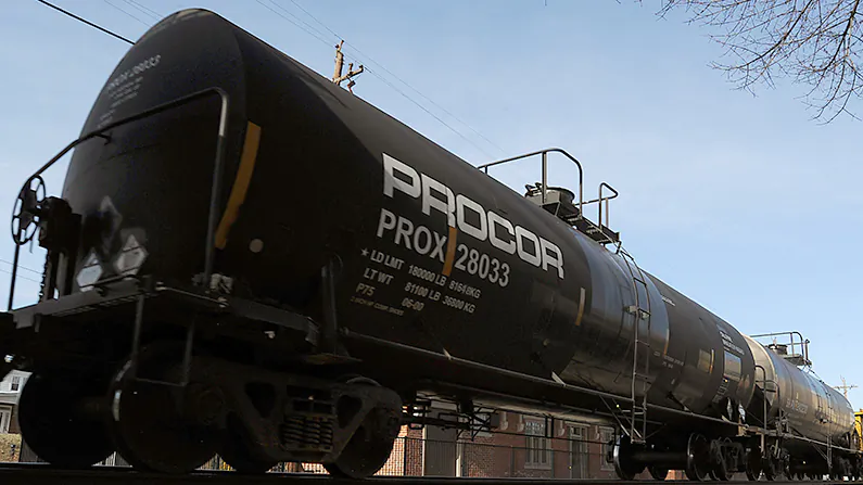 A chlorine tanker car, part a Norfolk Southern freight train, rolls through Luray, Virginia Feb., 18, 2012. (Karen Bleier/AFP/Getty Images)