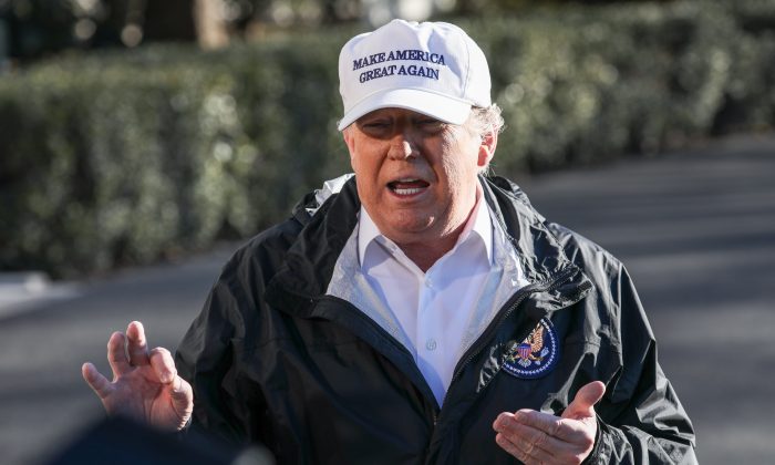 President Donald Trump speaks to media before departing the White House en route to the U.S.-Mexico border in McAllen, Texas, on Jan. 10, 2019. (Charlotte Cuthbertson/The Epoch Times)