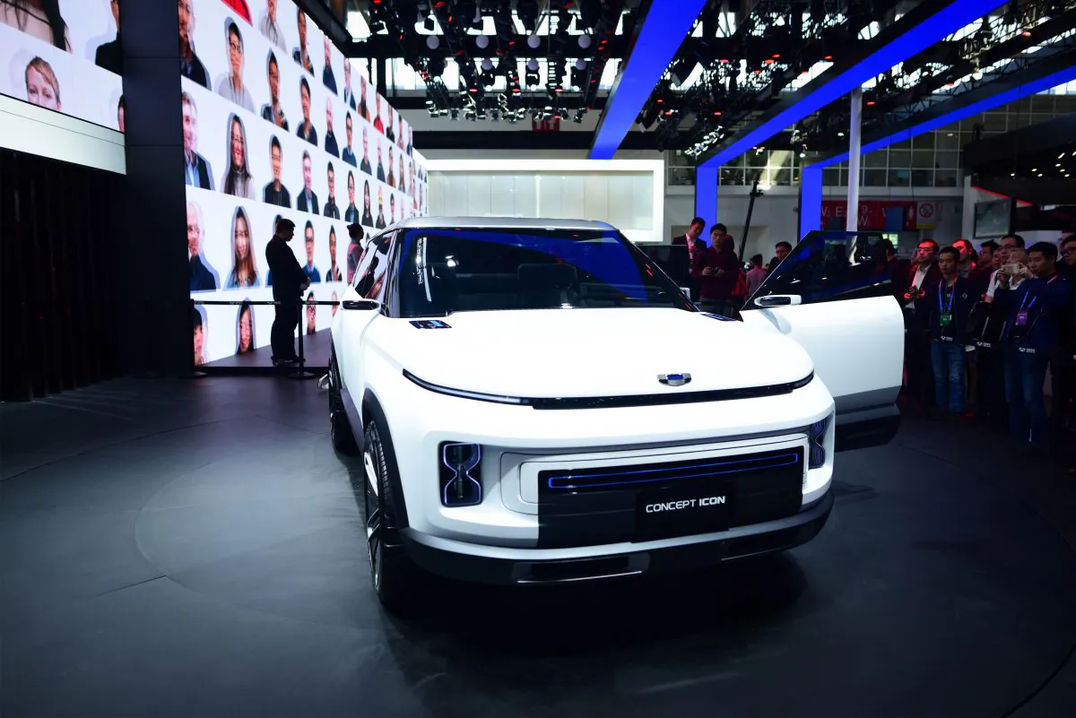 A concept car by Chinese automaker Geely at the Beijing Auto Show on April 25, 2018. (Wang Zhao/AFP/Getty Images)