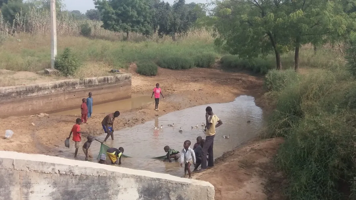 Children playing in a pond in Warawa Local Government Area of Kano State, Nigeria, on Nov. 11, 2016. (Toluwani Eniola/Special to The Epoch Times)