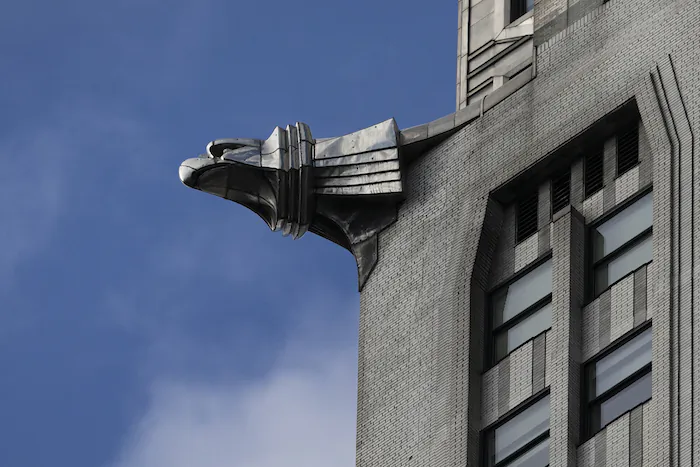 A sculptured eagle adorns the Chrysler Building, on Jan. 9, 2019, in New York. The art deco masterpiece that was briefly the world's tallest skyscraper when it was completed in 1930 is up for sale. (AP Photo/Mark Lennihan)