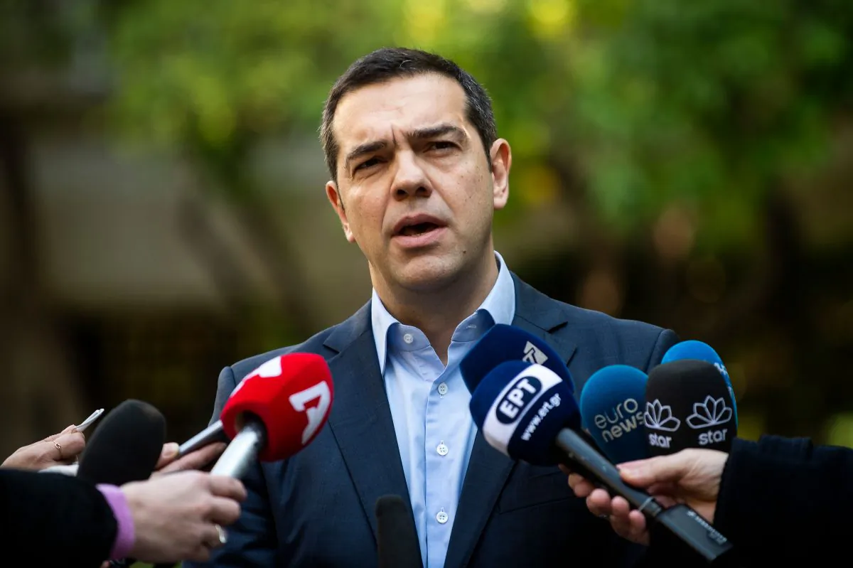 Greek Prime Minister Alexis Tsipras makes statement to the media after meeting with Greek Defense Minister and coalition partner Panos Kammenos in Athens on Jan. 13, 2019. (Angelos Tzortzinis/AFP/Getty Images)