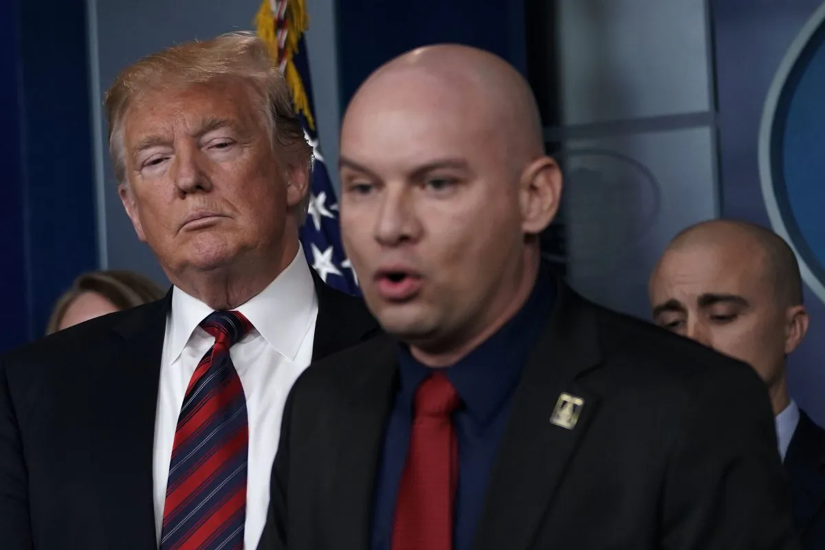 Vice President of National Border Patrol Council Art Del Cueto (R) speaks as President Donald Trump listens during a press conference at the White House in Washington on Jan. 3, 2019. (Alex Wong/Getty Images)