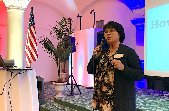 Linda Paine, president of EIPCa, speaks at a meeting in Pasadena, Calif., on Jan. 12, 2018. (Sarah Le/The Epoch Times)